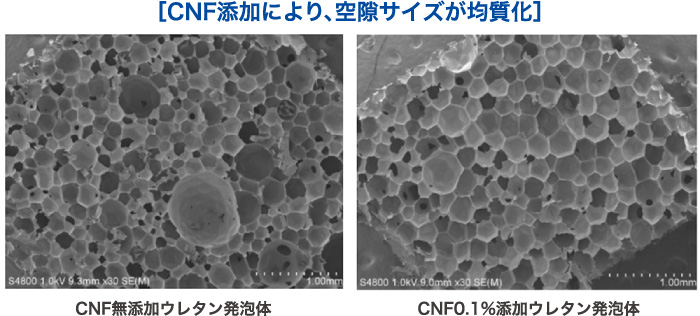 CNF添加により、空隙サイズが均質化